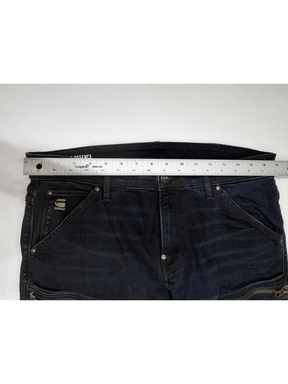 G Raw Air Defence Men Skinny Jeans Moto Zip Size 34 Dark Blue